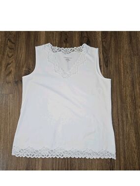 Coldwater Creek Women's White Lace Trim Boho Layer Tank Top V-neck Feminine M